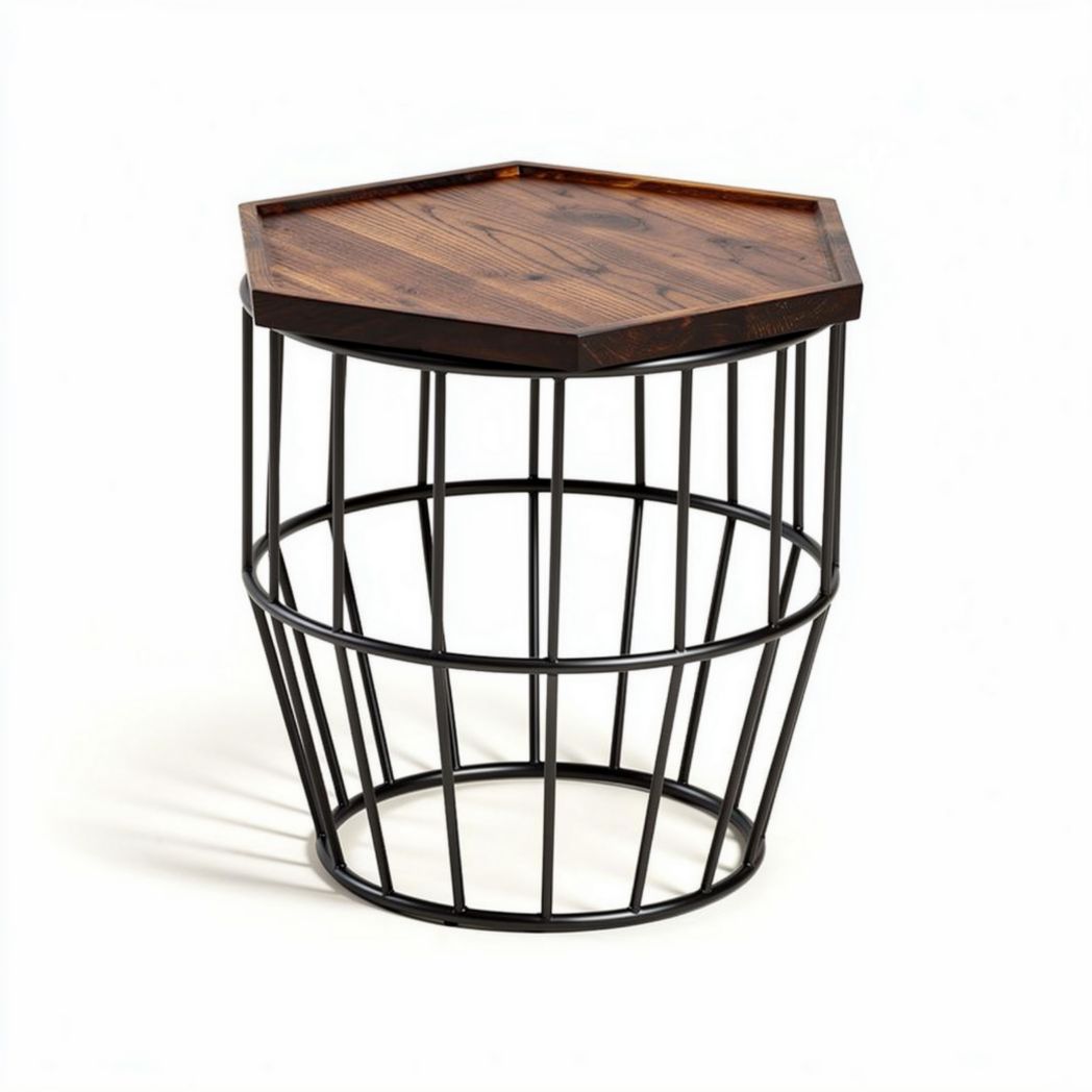 Hexagonale bijzettafel van hout en metaal 50 x 50 x 45cm zwart bruin
