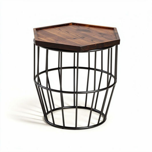 Hexagonale bijzettafel van hout en metaal 50 x 50 x 45cm zwart bruin