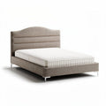 Houten bed met gestoffeerde hoofdbord en matras 200 x 160 x 40 cm bruin