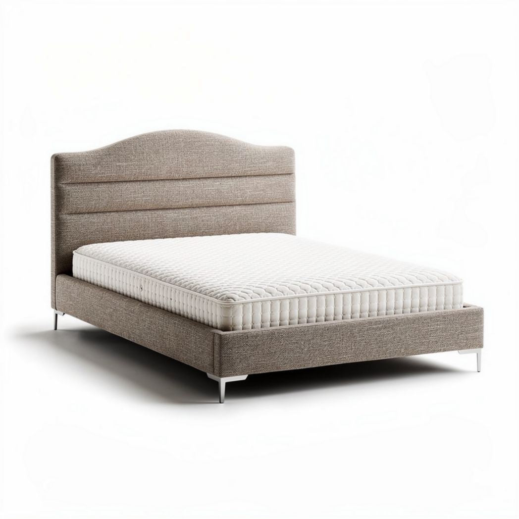 Houten bed met gestoffeerde hoofdbord en matras 200 x 160 x 40 cm bruin