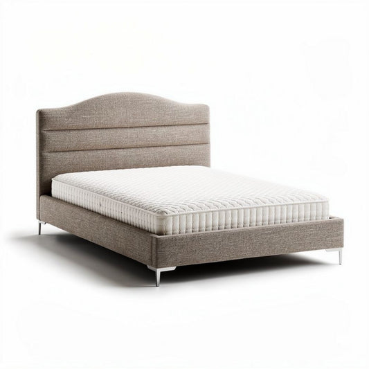 Houten bed met gestoffeerde hoofdbord en matras 200 x 160 x 40 cm bruin