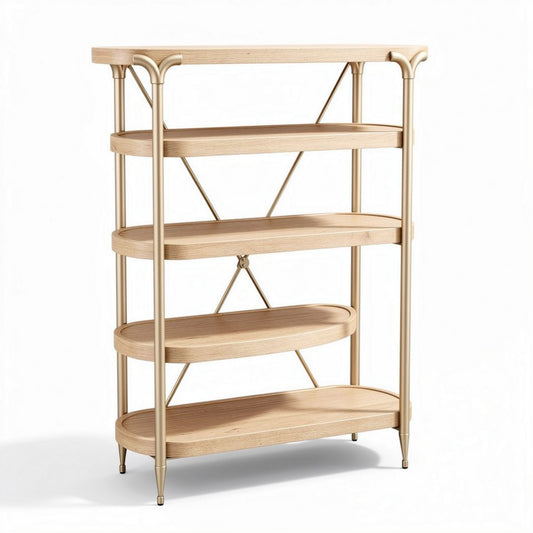Eikenhouten open boekenkast met gouden metalen frame 90 x 40 x 120cm