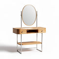 houten kaptafel met ronde spiegel en metalen onderstel 100 x 40 x 150cm