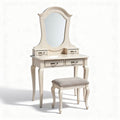 toilettafel met spiegel en zachte poef in crème kleur 75 x 40 x 130cm