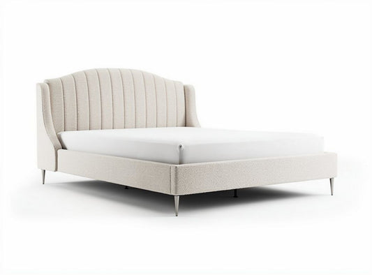 Bedframe met gestoffeerd hoofdbord in beige 200 x 160 x 90cm