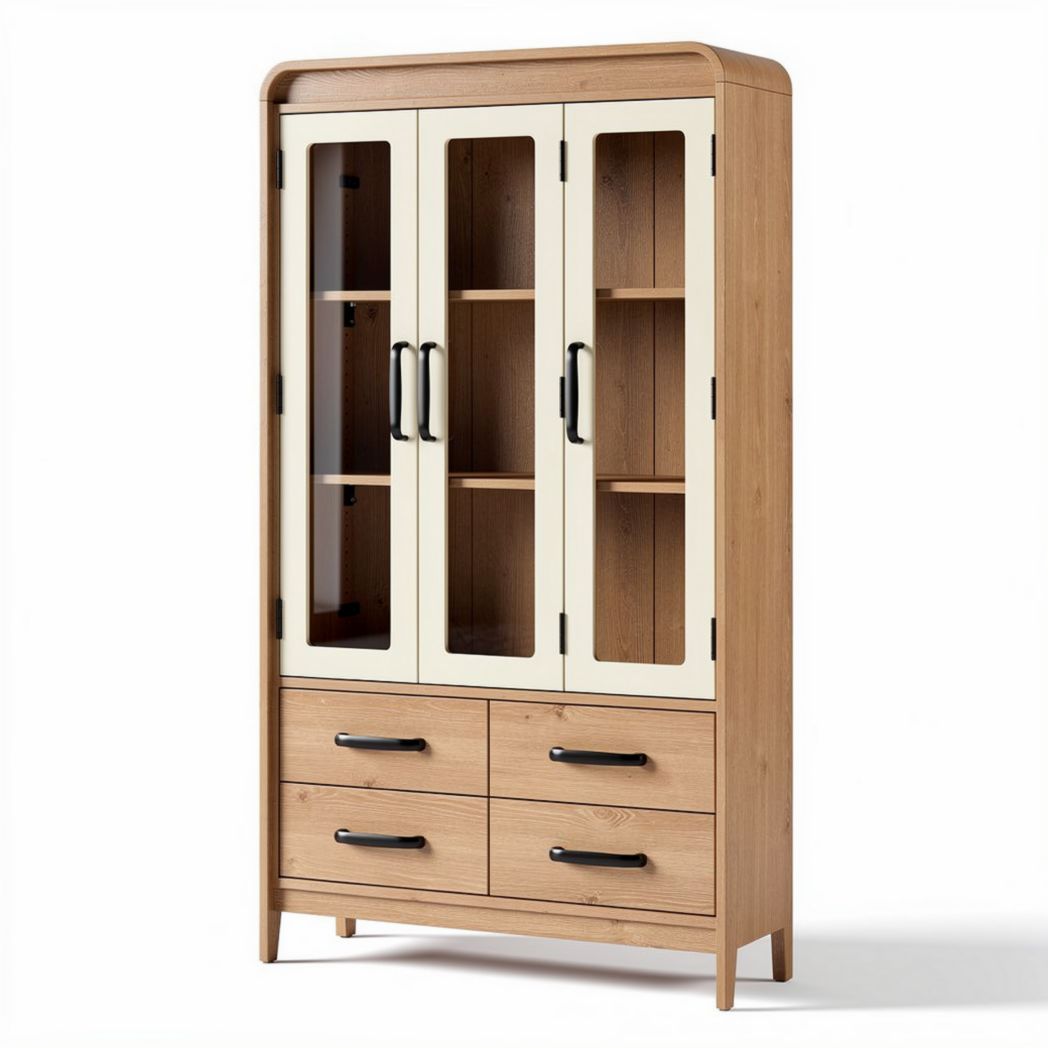 Houten kast met glazen deuren en lades van 80 x 40 x 180cm