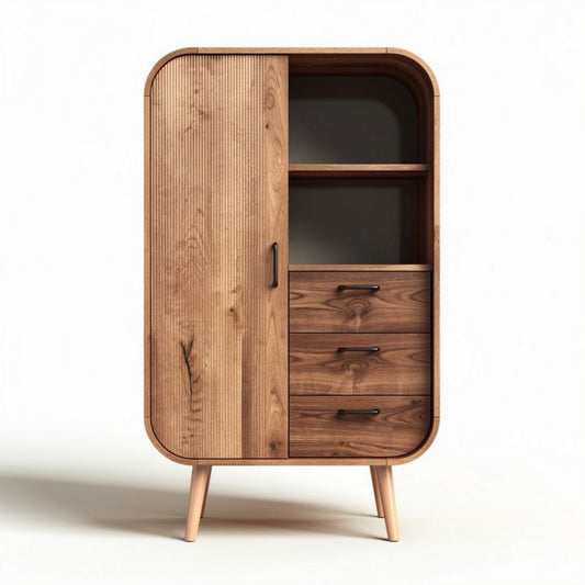 Houten kast met deur en lades in notenhout 80 x 40 x 120cm