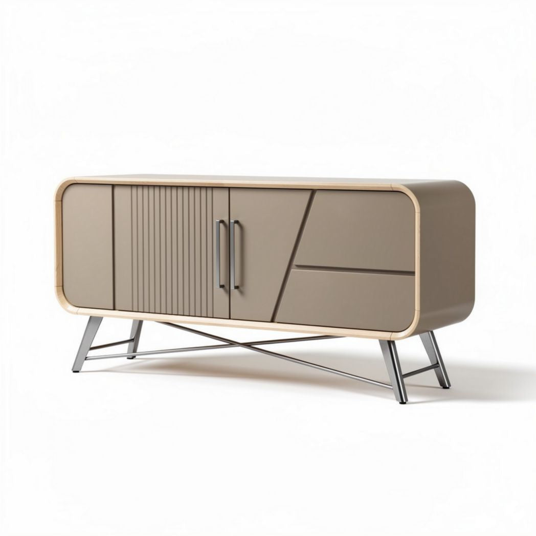 Moderne TV-kast van MDF in grijs met eikenhouten afwerking 150 x 45 x 63cm