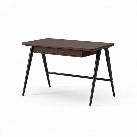 Houten bureau met 2 lades en metalen poten 120 x 60 x 75cm bruin zwart