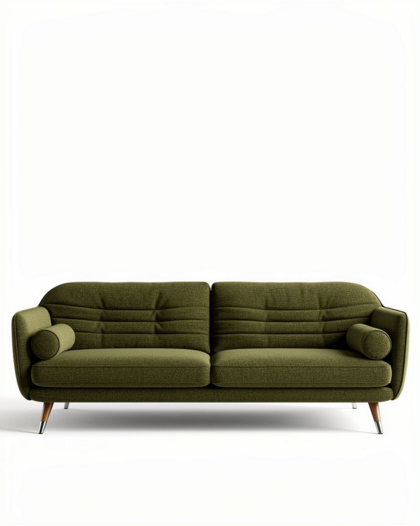 Groene bank van textiel met houten poten 180 x 85 x 75cm