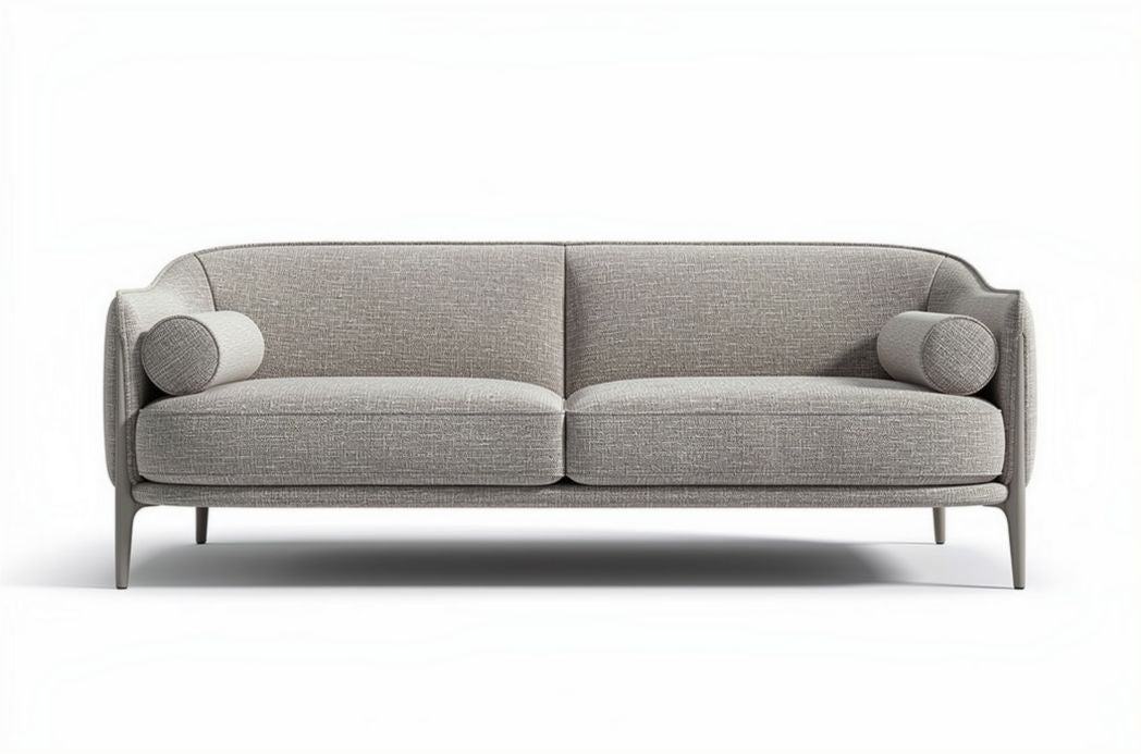 Grijs loungebank van stof met kussens en afmetingen 180 x 90 x 75cm