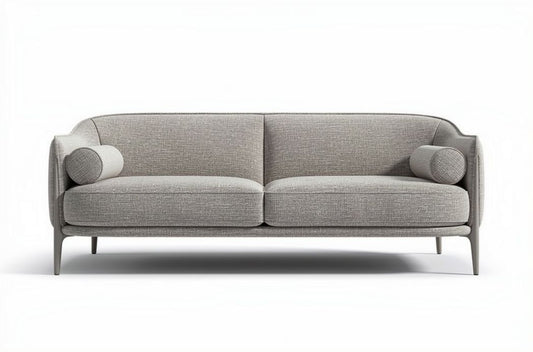 Grijs loungebank van stof met kussens en afmetingen 180 x 90 x 75cm